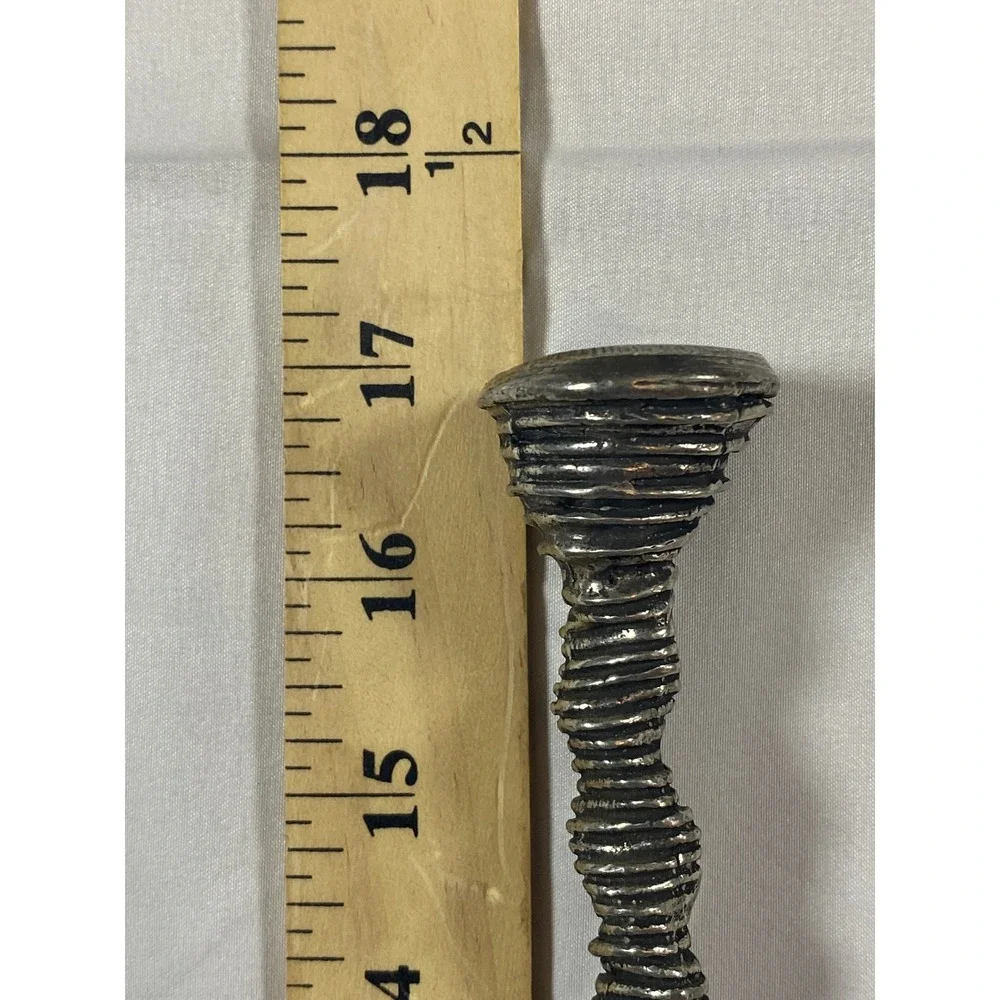 Patrick Meyer Brutalist Pewter Candlesticks Set of 2 Textured‎ Modernist Silver